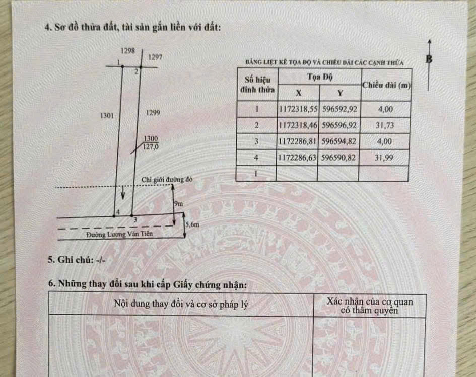 2 nền thổ cư mặt tiền Lương Văn Tiên , xã Mỹ Lộc , Cần Giuộc dt 127m2 giá 1,35 tỷ /nền