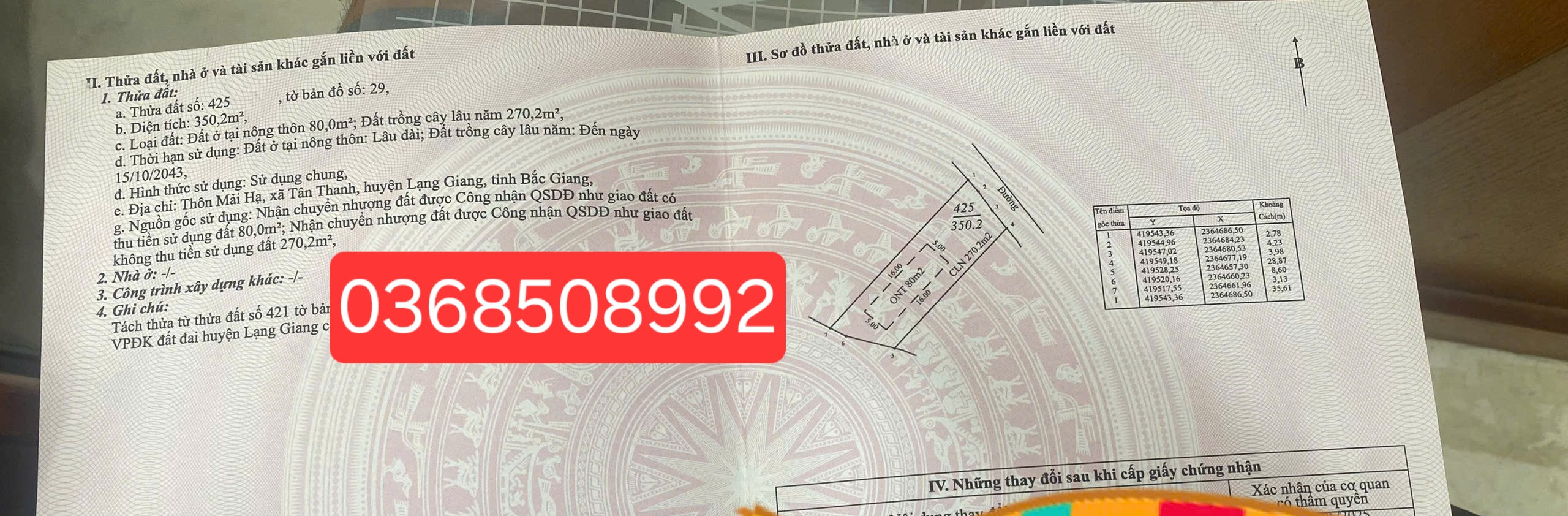 Bán đất 350m² ngang 10m giá 1.05 tỷ Xã Mỹ Thái