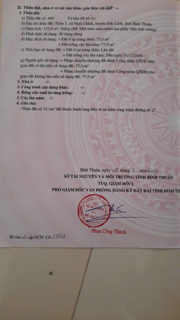 Bán đất đường số 27, thôn 3 xã Nam chính, huyện Đức Linh
