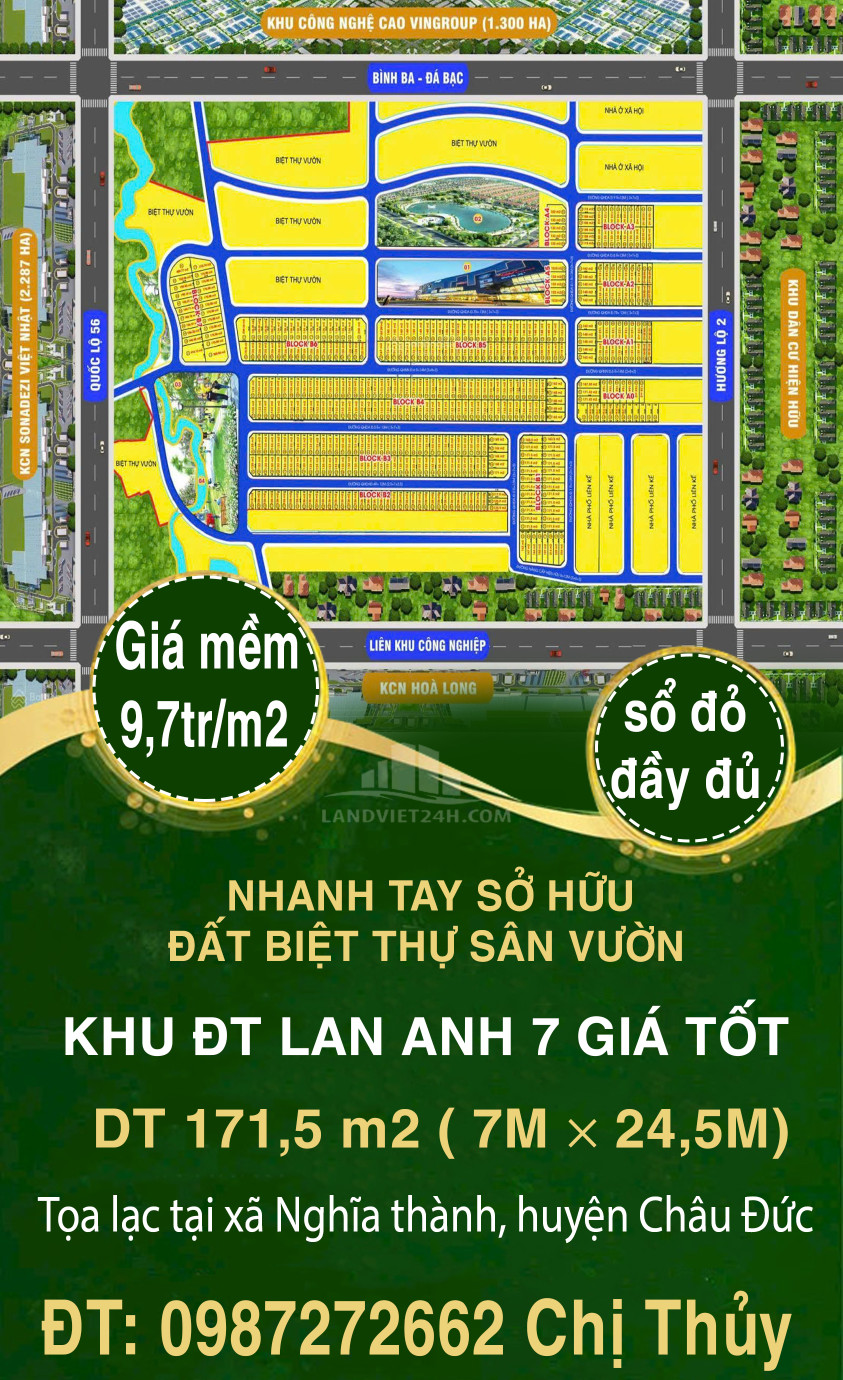 NHANH TAY SỞ HỮU ĐẤT BIỆT THỰ SÂN VƯỜN KHU ĐT LAN ANH 7 GIÁ TỐT