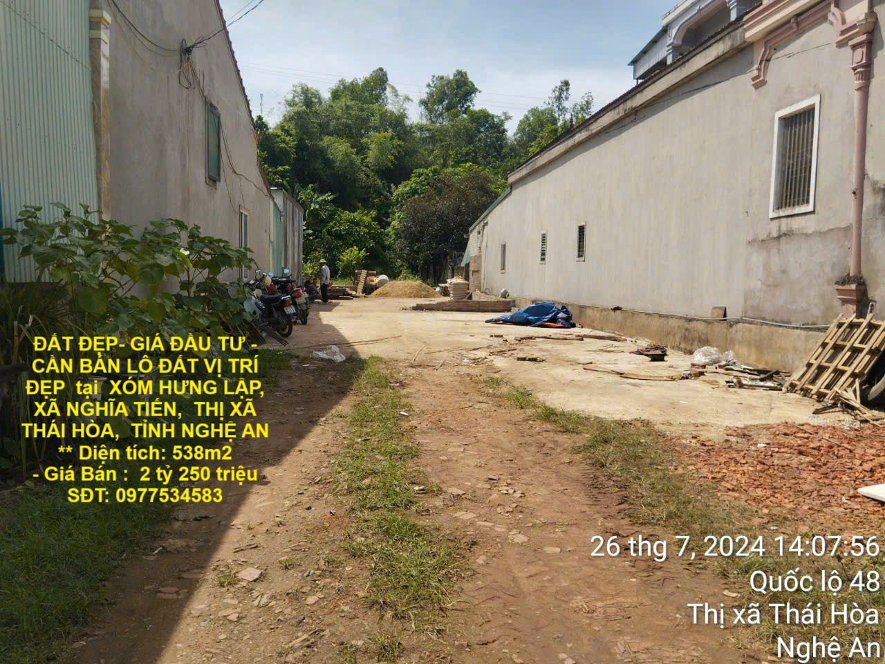 ĐẤT ĐẸP- GIÁ ĐẦU TƯ - CẦN BÁN LÔ ĐẤT VỊ TRÍ ĐẸP  tại  Xã Nghĩa Tiến, Thị xã Thái Hòa, Nghệ An