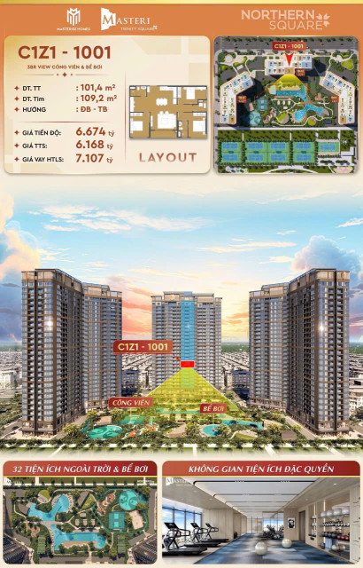 VINHOMES OCEAN PARK HƯNG YÊN, MASTERI CENTRAL SQUARE CĂN C1Z1 – 1001