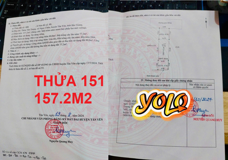 Bán đất 157m² ngang 6m giá 730 triệu tại Xã Ngọc Châu Huyện Tân Yên