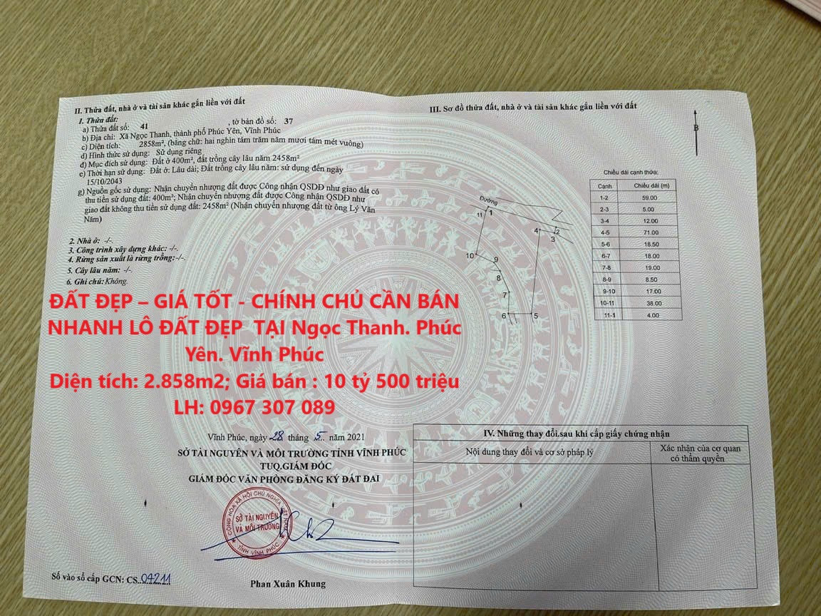 ĐẤT ĐẸP – GIÁ TỐT - CHÍNH CHỦ CẦN BÁN NHANH LÔ ĐẤT ĐẸP  TẠI Ngọc Thanh. Phúc Yên. Vĩnh Phúc
