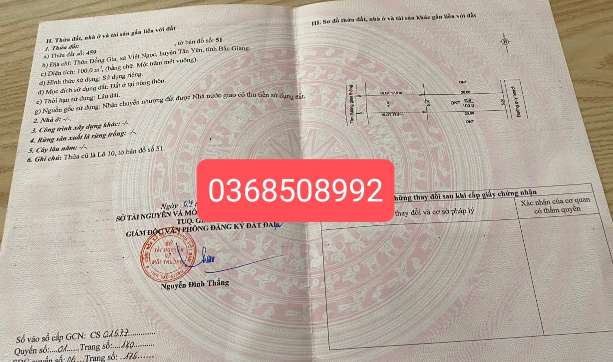 Bán đất 100m² ngang 5m giá 1.5 tỷ Xã Ngọc Thiện