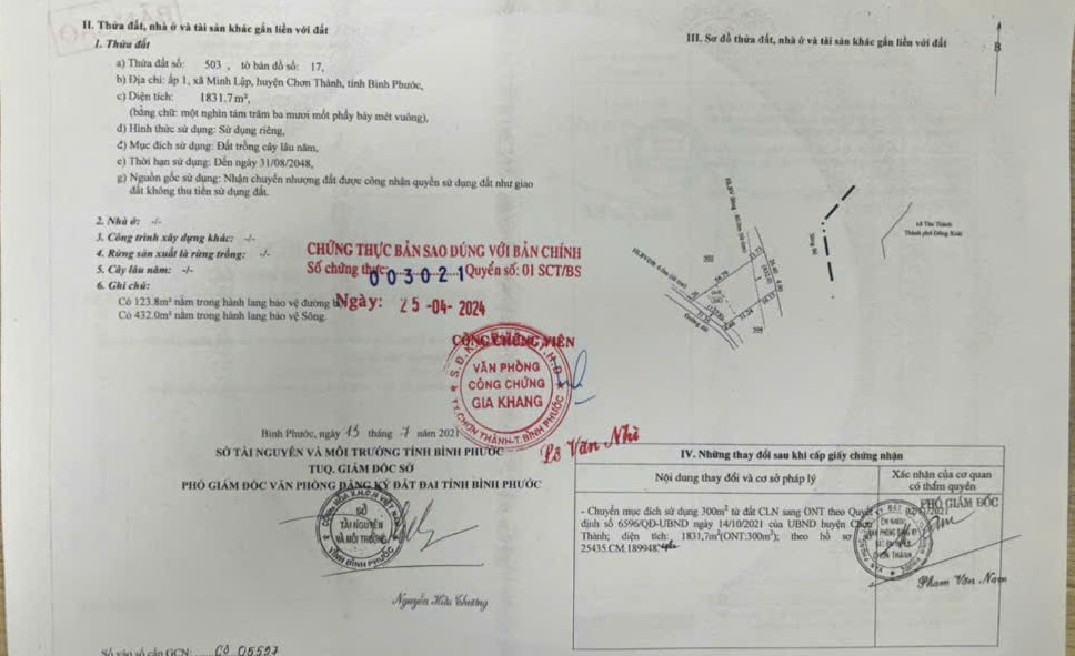 Bán đất 1831,7m² 300 thổ cư ngang 31m giá 800 triệu Xã Nha Bích