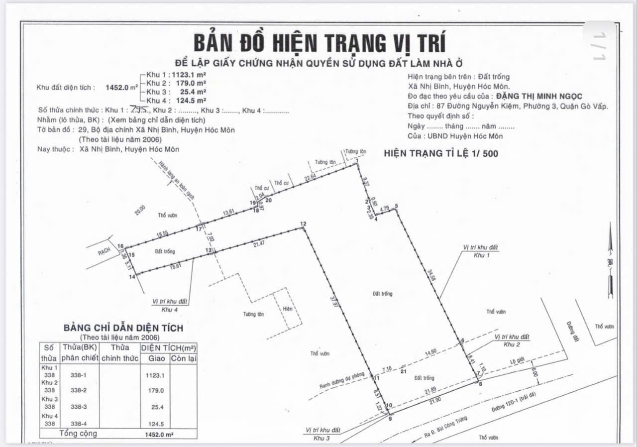 Bán đất 1503.8m² ngang 22m giá 60 tỷ tại Xã Nhị Bình Huyện Hóc Môn