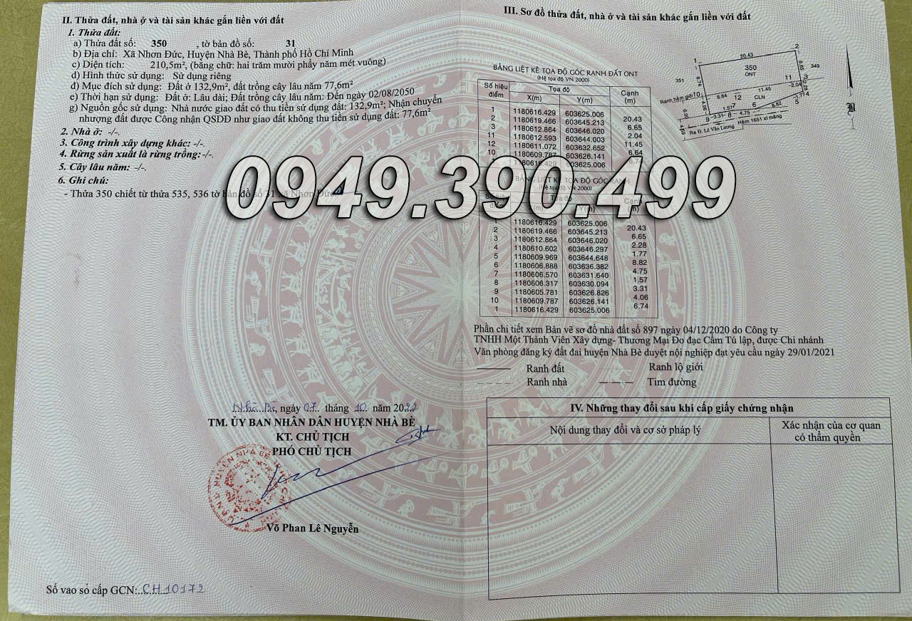 Bán đất làm nhà vườn, Lê Văn Lương, 210.5m², giá 7.3 tỷ, tại Xã Nhơn Đức, Huyện Nhà Bè