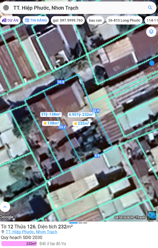 Bán đất 493.6m² ngang 11m giá 4.5 tỷ Xã Nhơn Trạch