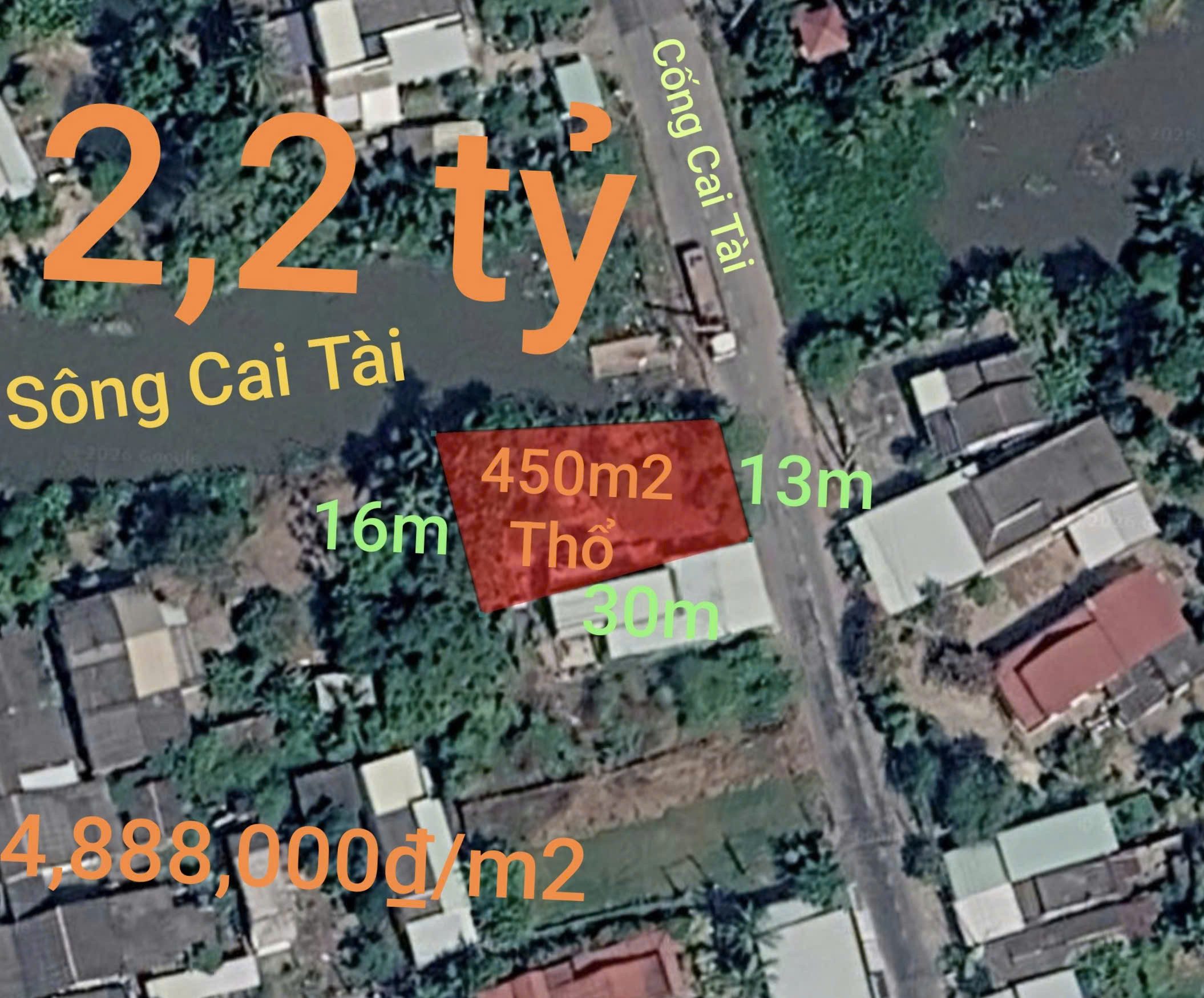 Bán đất 450m² full thổ cư ngang 13m giá 2.2 tỷ tại Xã Nhựt Tảo