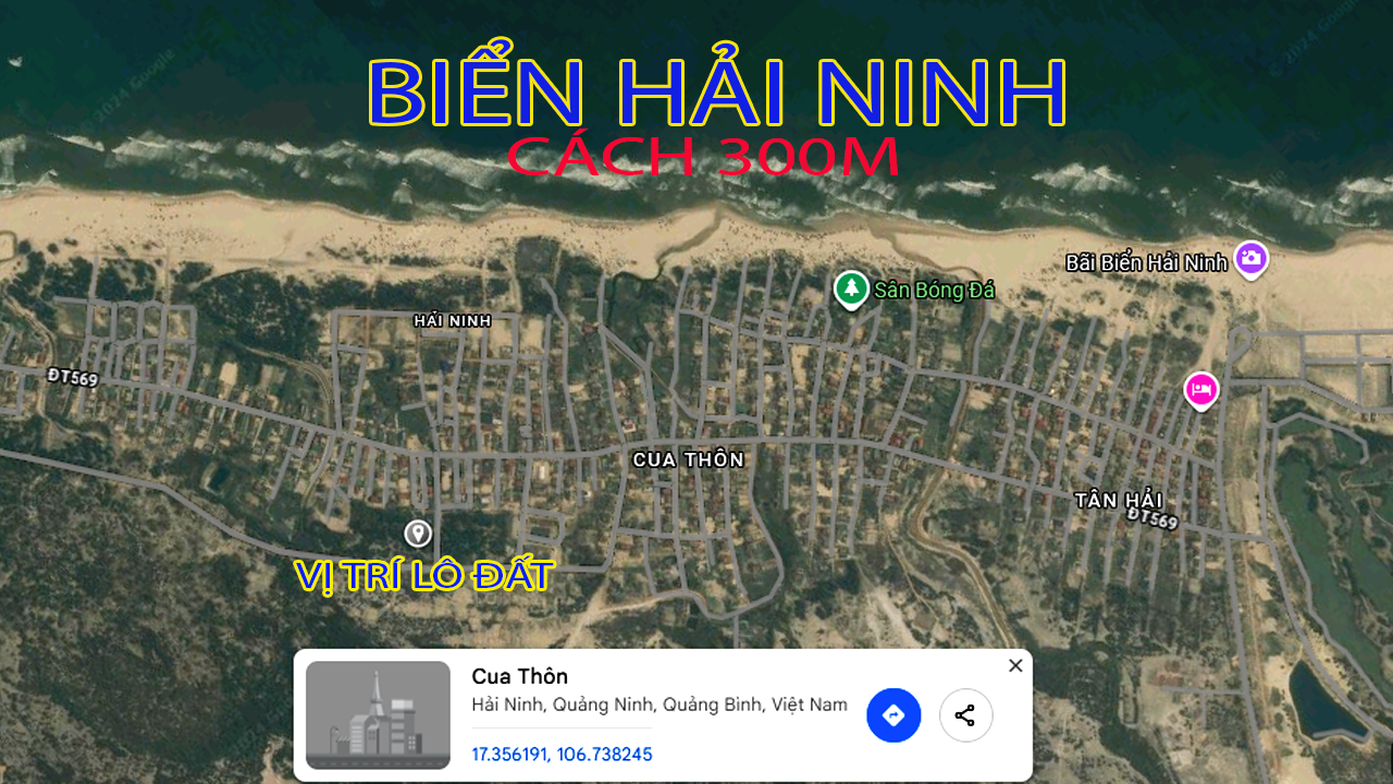 Bán lô đất góc 2 mặt tiền gần biển Hải Ninh – Sát dự án– 138m² – Giá chỉ 1 tỷ – Sổ riêng