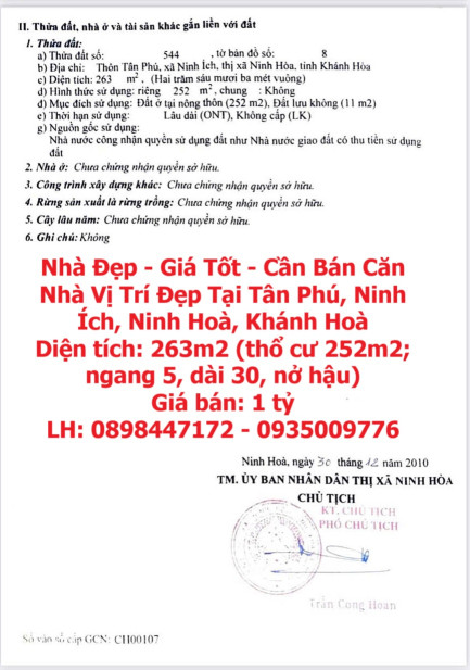 Nhà Đẹp - Giá Tốt - Cần Bán Căn Nhà Vị Trí Đẹp Tại Tân Phú, Ninh Ích, Ninh Hoà, Khánh Hoà