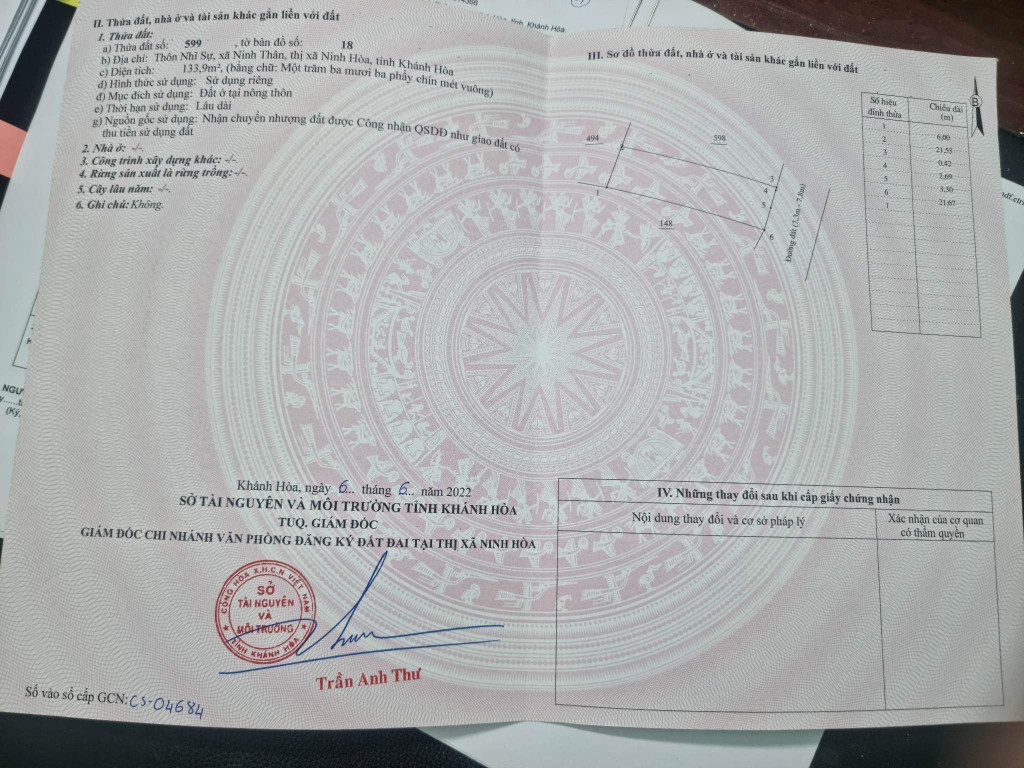 0938113403 Đất full thổ cư 133.9m² tại Ninh Hòa 6x21