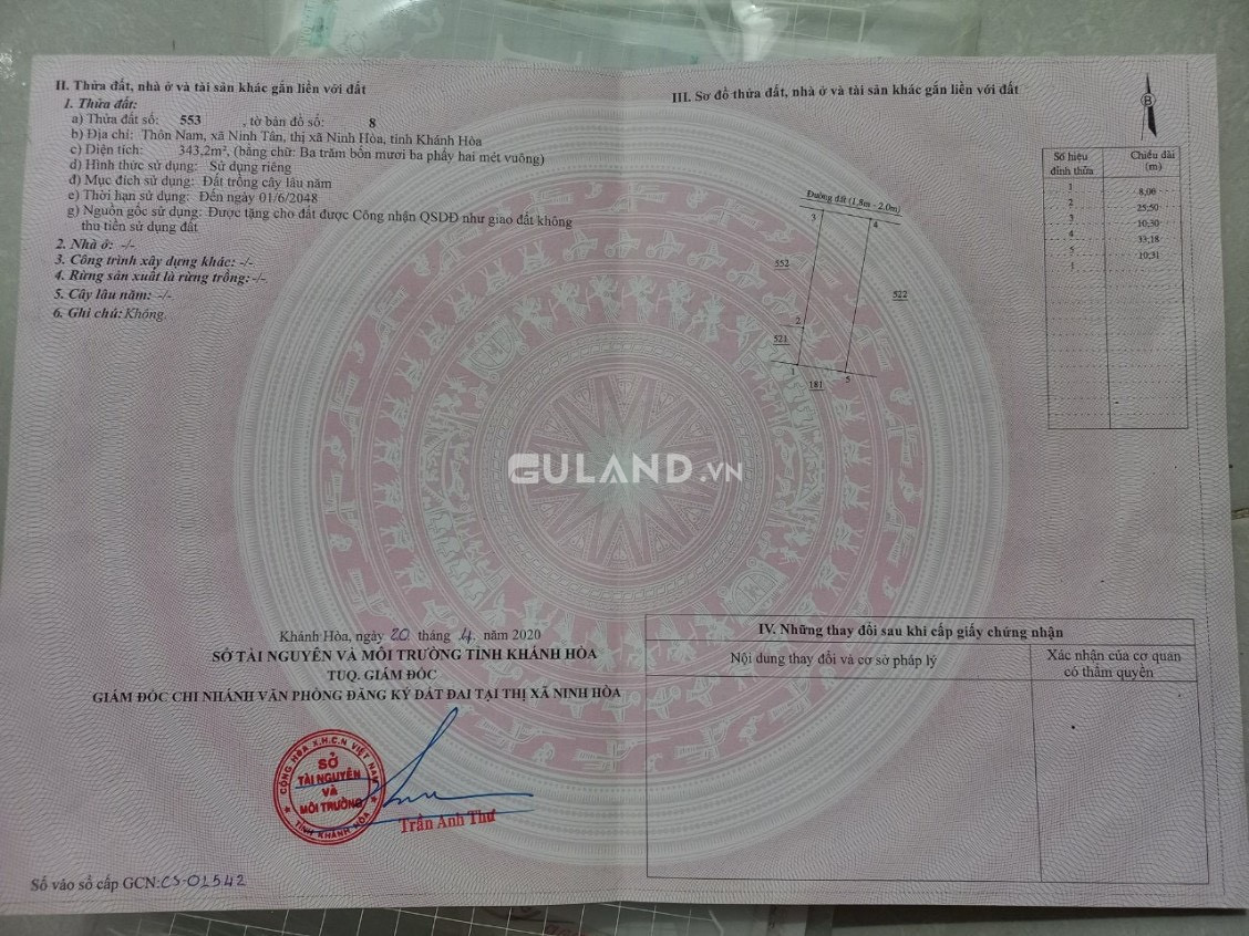 10x50 Thôn Nam, Ninh Tân cln qh thổ, 2 mặt tiền