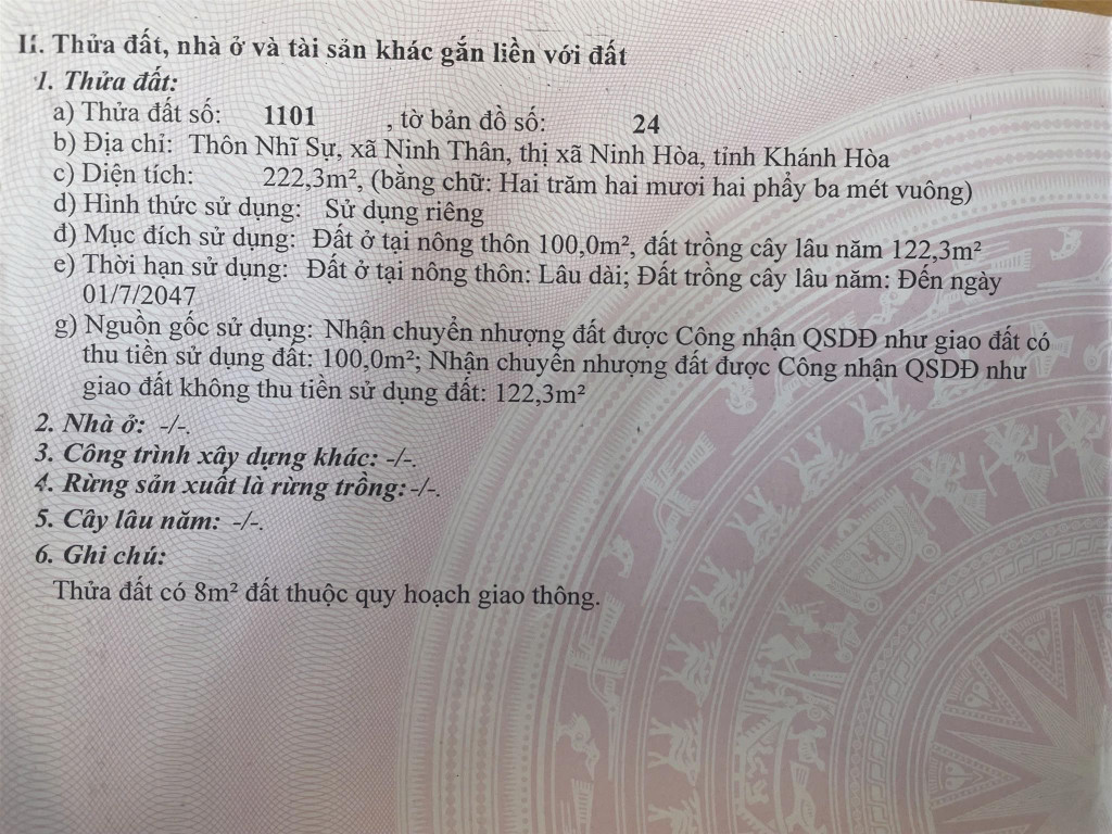 ĐẤT ĐẸP – GIÁ TỐT - CẦN BÁN LÔ ĐẤT tại  Thôn Nhĩ Sự, Xã Ninh Thân, Thị xã Ninh Hòa, Khánh Hòa