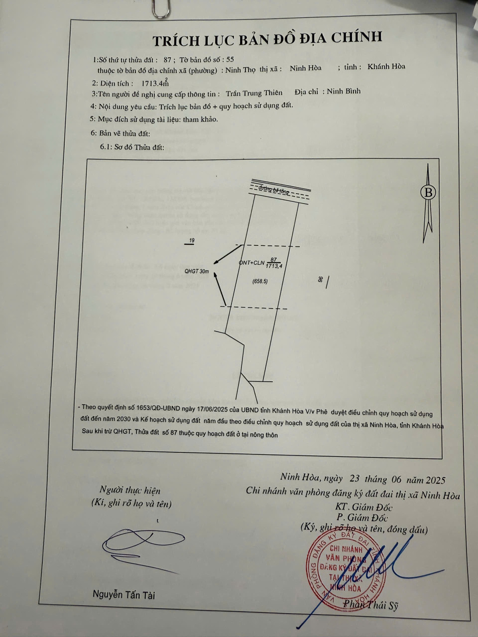 0984648677 Thịnh Bán đất 1713,4m² ngang 20m giá 3 tỷ tại Xã Ninh Thọ Thị xã Ninh Hòa
