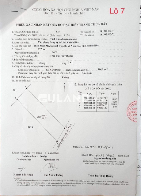 Lô số 7, Xuân Mỹ Ninh Thọ 5,2x20, full thổ