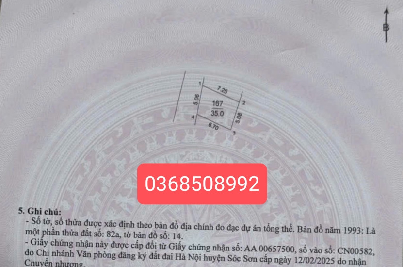 Bán đất 35m² ngang 5m giá 2.7 tỷ Xã Nội Bài