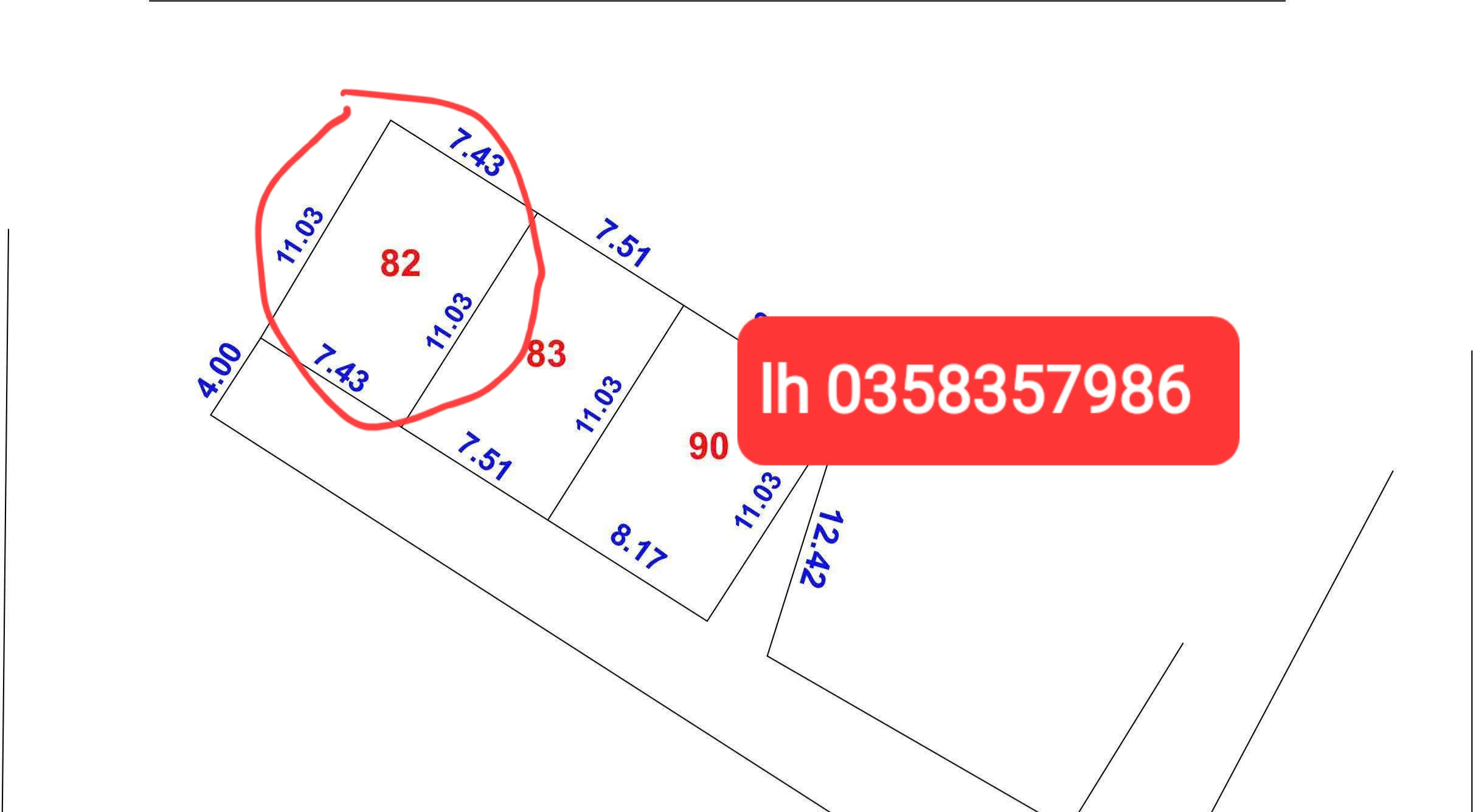 Bán đất 82m² full thổ cư ngang 7.43m giá 2.92 tỷ tại Xã Nội Bài