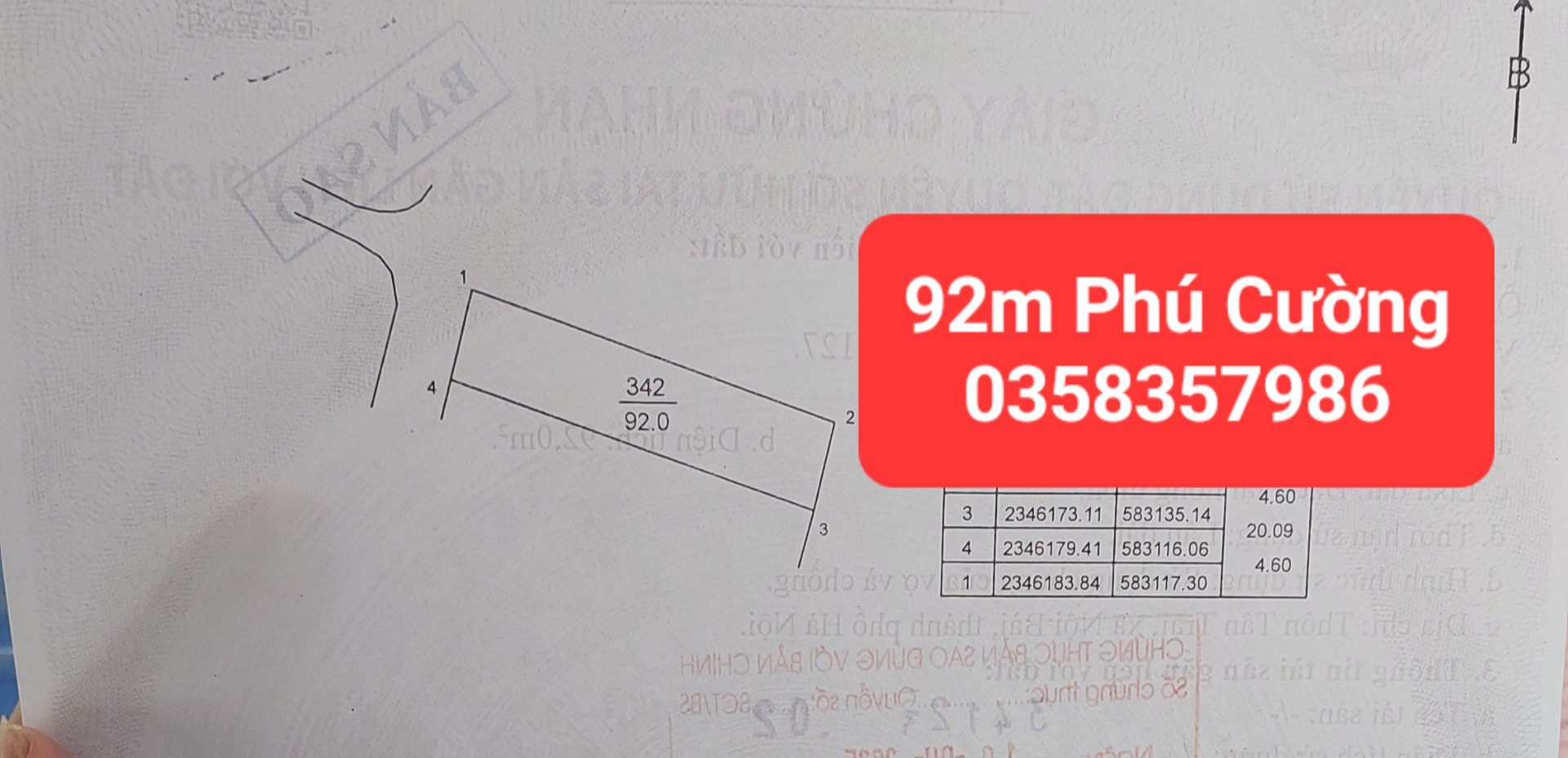Bán đất 92m² full thổ cư ngang 4.6m giá 3.3 tỷ tại Xã Nội Bài