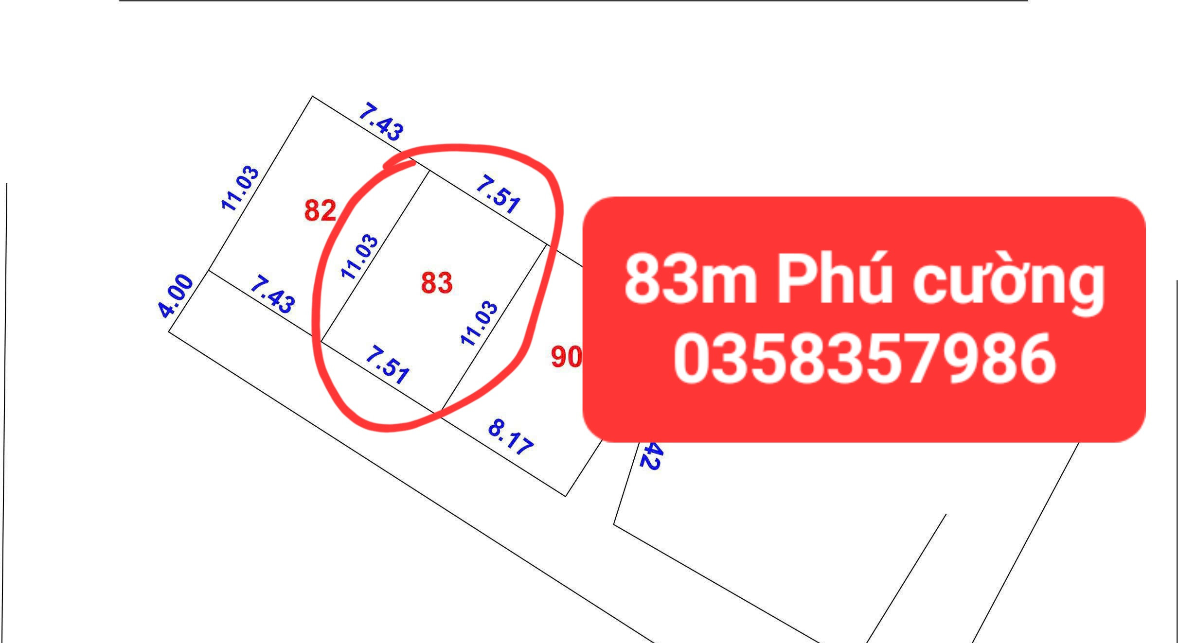 Bán đất 83m² full thổ cư ngang 7.51m giá 2.9 tỷ tại Xã Nội Bài