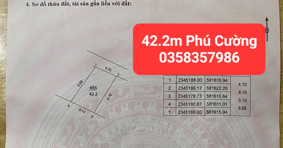 Bán đất 42.2m² full thổ cư ngang 5.1m giá 1.85 tỷ tại Xã Nội Bài