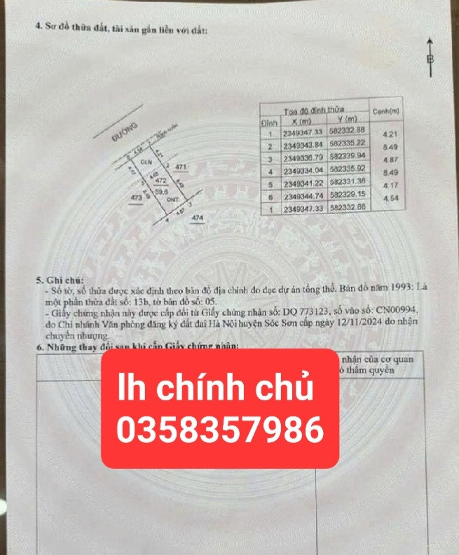 Bán đất 59.6m² ngang 4.6m giá 2.75 tỷ Xã Nội Bài