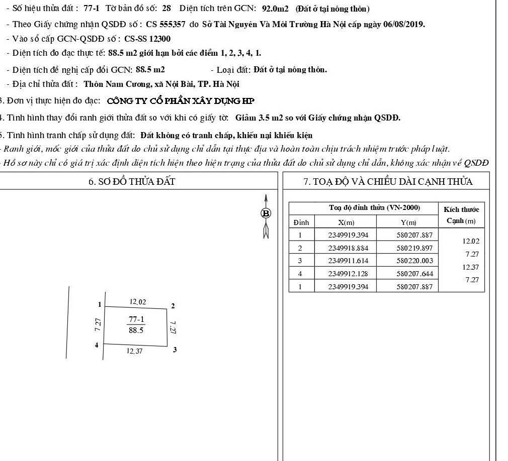 Bán đất 88.5m² ngang 7.27m giá 2.8 tỷ Xã Nội Bài