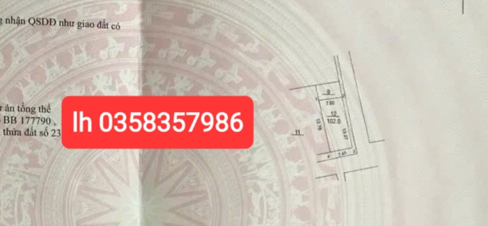 Bán đất 120m² có sẵn 102m² thổ cư ngang 7.45m giá 4.65 tỷ tại Xã Nội Bài