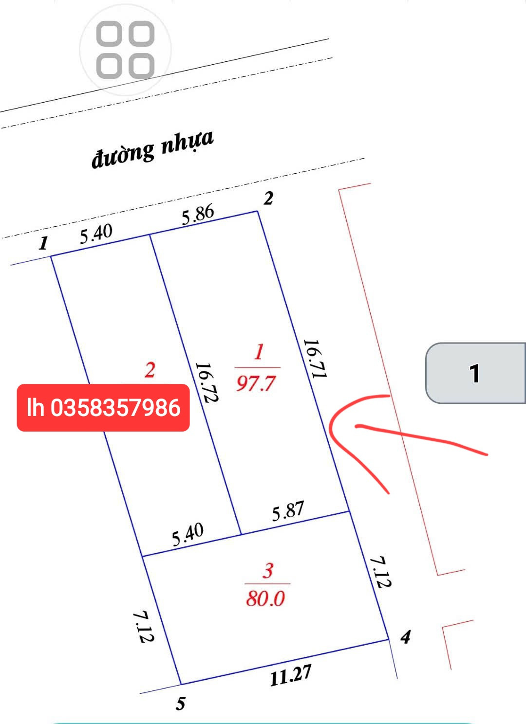 Bán đất 97.7m² ngang 5.87m giá 4.4 tỷ Xã Nội Bài