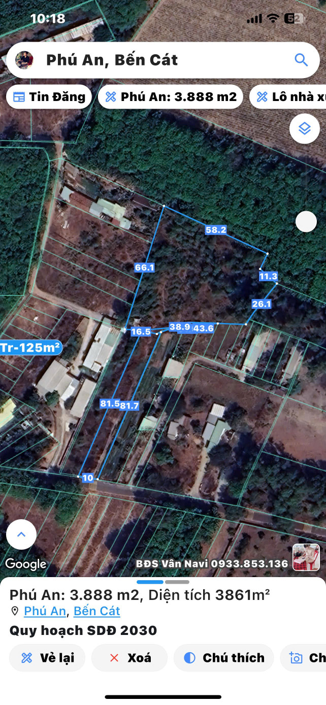 Bán đất làm nhà vườn Phú An Bến Cát dt 3.888 m2 giá 2 tr/ m2