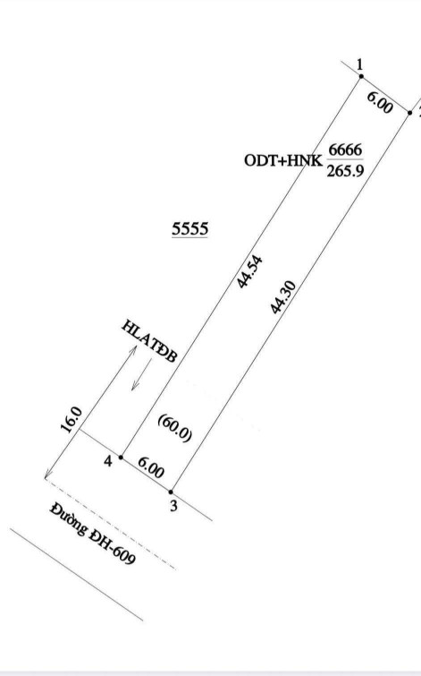 Bán đất kinh doanh mặt tiền Dh609, dt 6x44 giá 2ty050