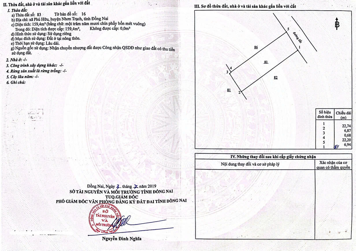 Bán đất 160m² 3.15 tỷ tại Xã Phú Hữu Huyện Nhơn Trạch