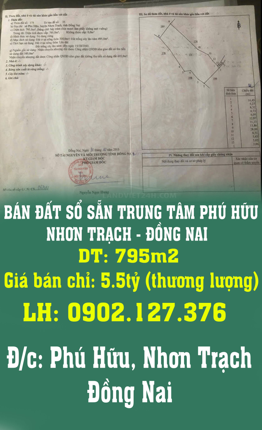 CHÍNH CHỦ BÁN ĐẤT SỔ SẴN TRUNG TÂM PHÚ HỮU_NHƠN TRẠCH