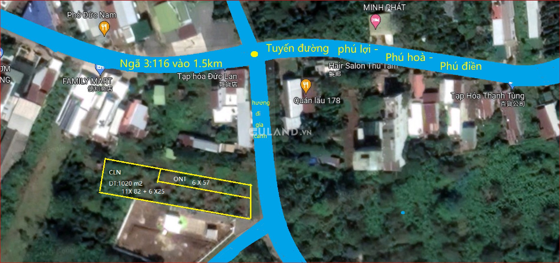 Bán đất - đường Phú Lợi /Phú Hoà ,Định Quán ,Đồng Nai  ( đất 17 m2 ngang ,dài 81.7 m2)