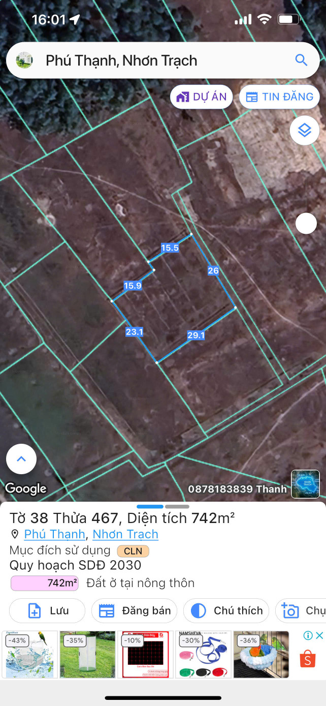Bán đất cây lâu năm xã Phú Thạnh Nhơn Trạch 742m2 sổ riêng
