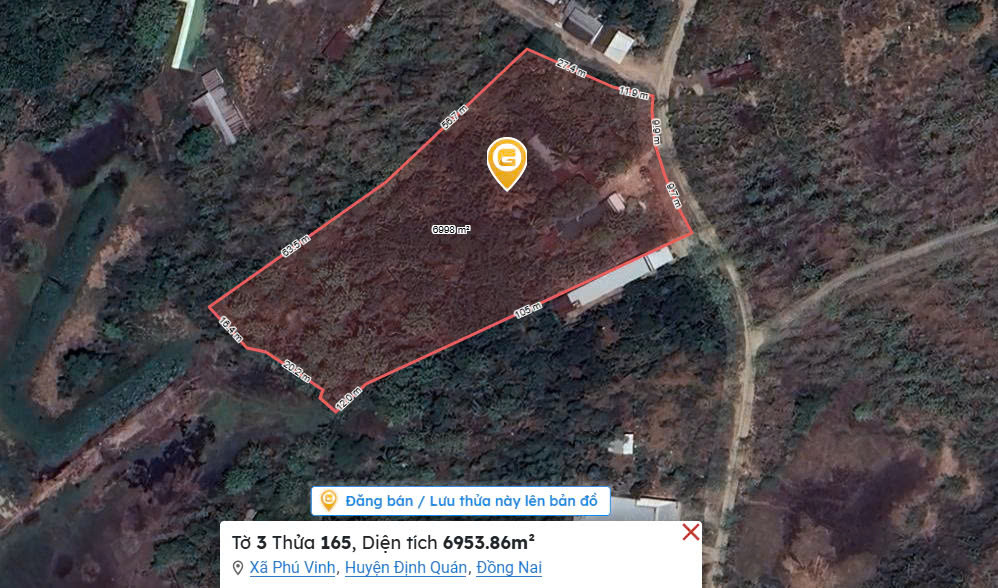 Bán đất 3000m² 1.5 tỷ tại Xã Phú Vinh Huyện Định Quán