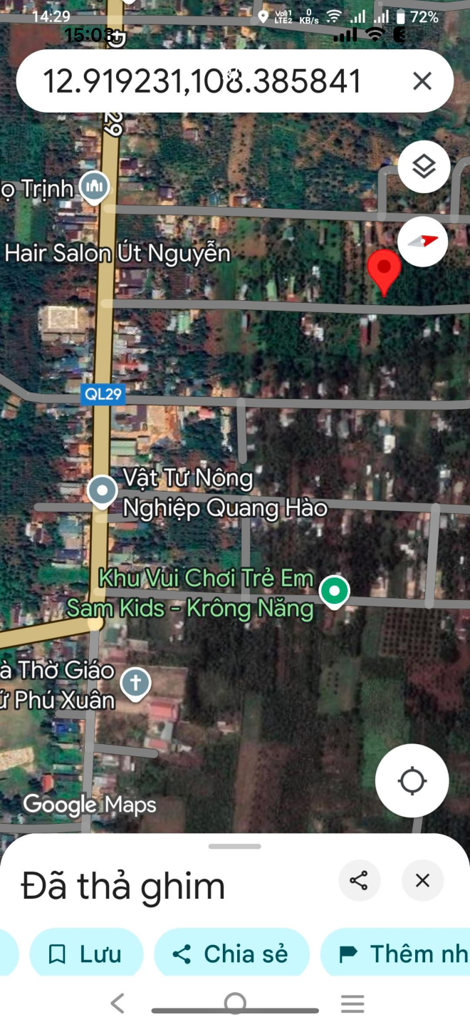 Bán đất 1020m² giá 1.2 tỷ tại Xã Phú Xuân Huyện Krông Năng