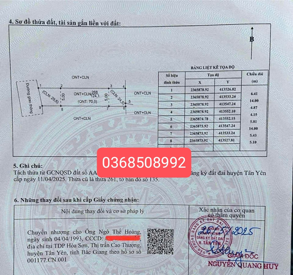 Bán đất 124m² ngang 5m giá 490 triệu Xã Phúc Hòa