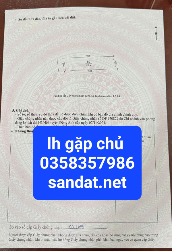 Bán đất 95.2m² ngang 5m giá 9 tỷ Xã Phúc Thịnh