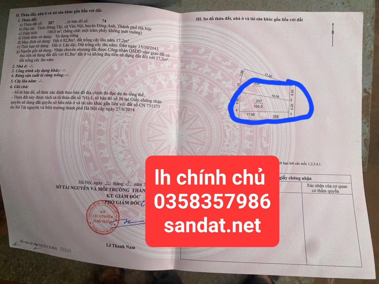 Bán đất 100m² ngang 6m giá 6.1 tỷ Xã Phúc Thịnh