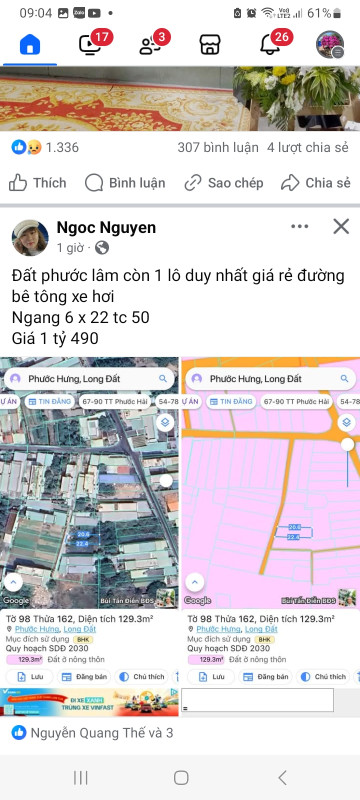 Bán đất 129.3m² 1.49 tỷ tại Xã Phước Hưng Huyện Long Điền