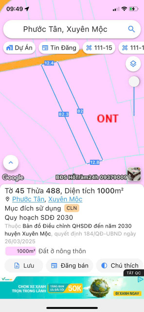 chính chủ cần bán lô đất xã hồ tràm xuyên mộc hồ chí minh