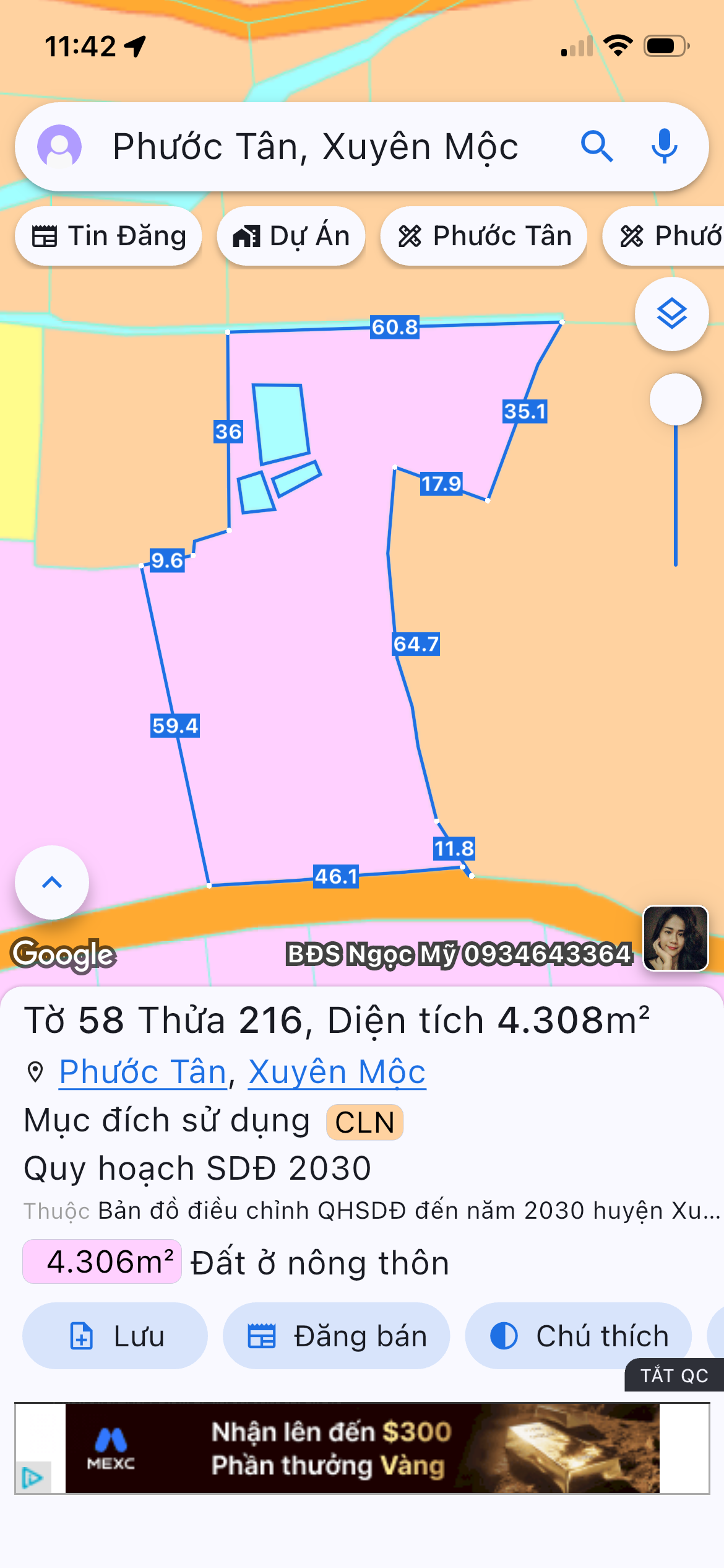 ⛔ Lên Lô Đất Nhà VƯỜN 🍋🍐🫒🍎🥭

 👉 Tổng Diện Tích: Hơn 4.000m2 . Có 80m2 Tho Cư 

 👉 Ngang 46m . Mặt Tiền Đường Nhựa. 

 🌺 Vị Trí lô Đất Thuộc Xã Phước Tân - Huyện Xuyên Mộc BRVT. 

 👉 Hiện Trên Đất có CĂN NHÀ cấp 4 Và trồng rất nhiều Cây ăn Trái. Sầ