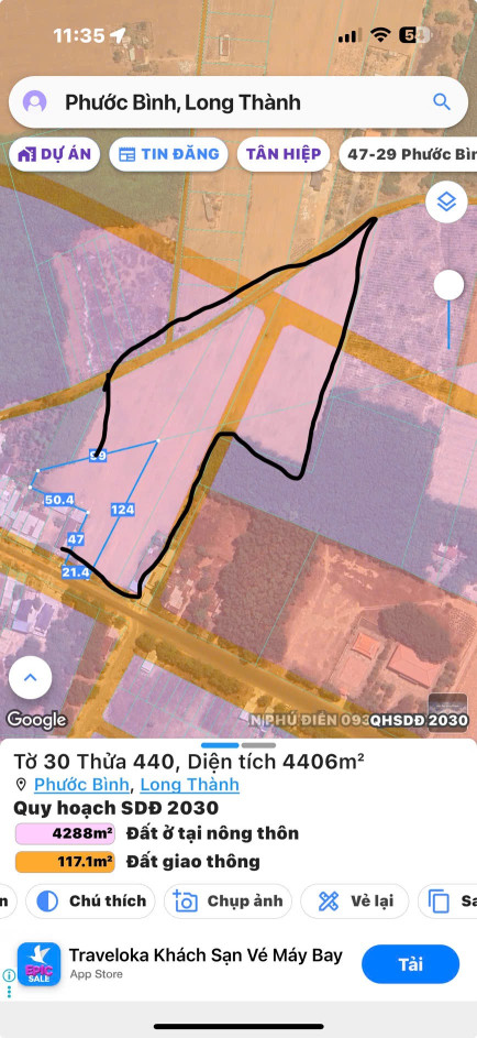 Bán đất 33000m² ngang 50m giá 108.9 tỷ Xã Phước Thái