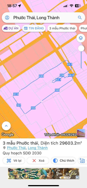 Bán đất 29603m² ngang 100m giá 88.8 tỷ Xã Phước Thái