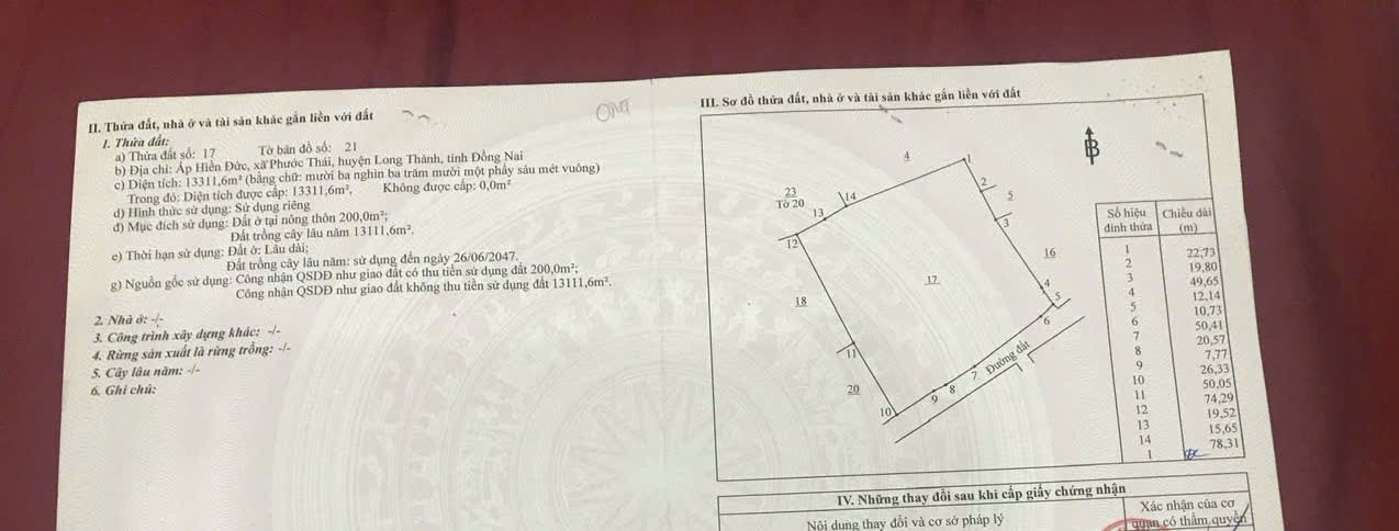 Bán đất 13312m² ngang 116m giá 35 tỷ Xã Phước Thái