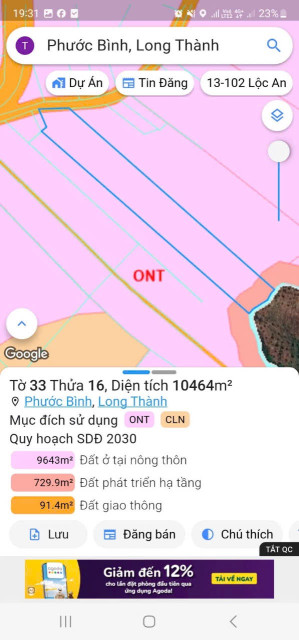 Bán đất 16400m² ngang 56m giá 40 tỷ Xã Phước Thái