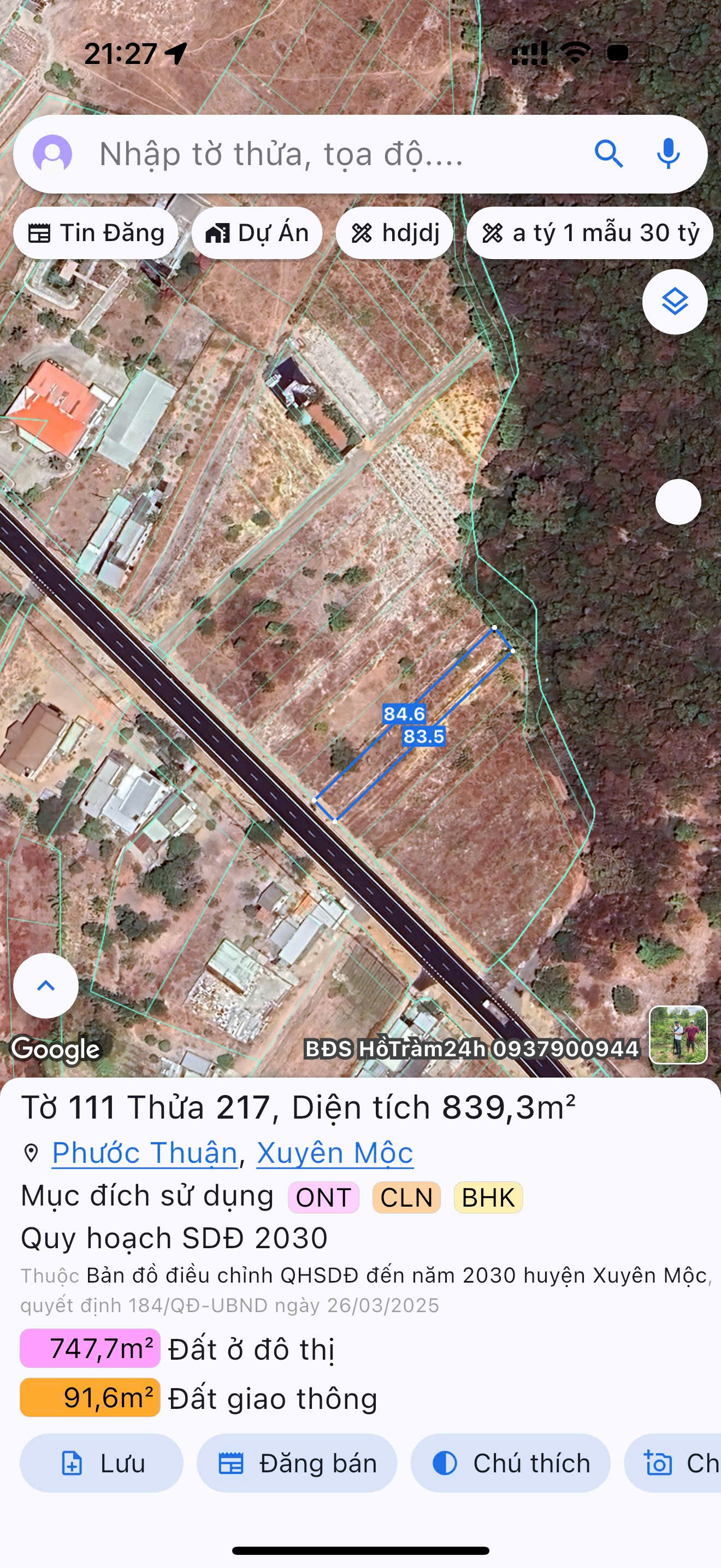 Bán 2 lô liền kề mặt tiền đường DT.998 Phước Thuận, Xuyên Mộc