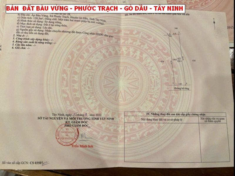 Bán 2 lô đất Bàu Vừng- Phước Trạch - Gò Dầu - Tây Ninh gần QL 22B, giá chỉ 650tr/ lô